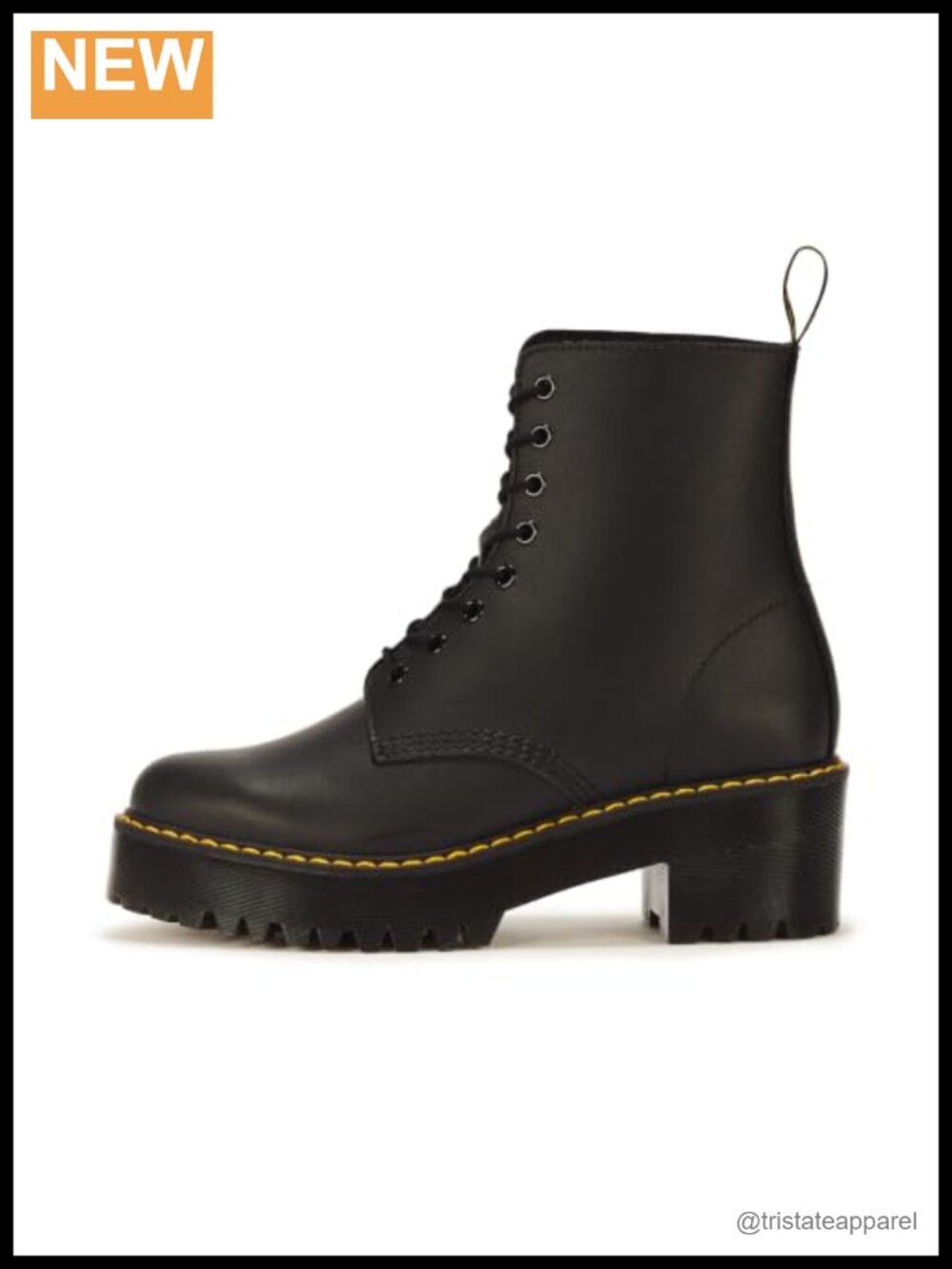 Dr. Martens Sanguine 8 Eye Lace Up Heeled Combat Boots Leather